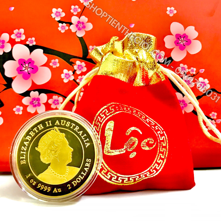 Xu Úc Hình Con Mèo Mạ Vàng tặng túi gấm LỘC - SP005890